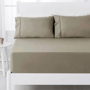 Hotel Living 250TC Polyester Cotton Fitted Sheet Set Single Latte