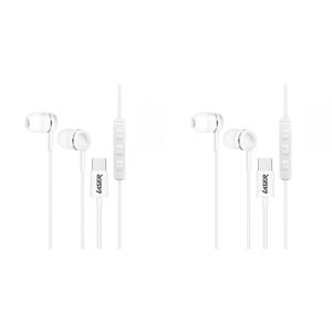 2PK Laser USB-C Silicone Tip Earphones 1.2m w/ Microphone - White