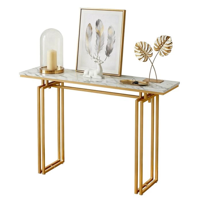 Artiss Console Table Marble Effect 110cm White & Gold