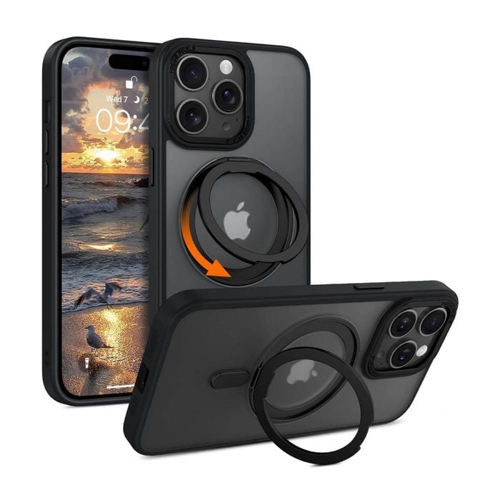 Magnetic MagSafe Phone Shockproof Case Ring Stand Cover - For Apple iPhone 16 Plus (Black)