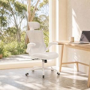Oakory Ergonomic Office Chair, High Back Mesh Chair With Adjustable Headrest, Lumbar Support, Flip-up Armrests White