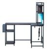 Levede L-Shape Computer Desk w/ Shelves LED and Storage Bag Brown