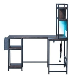 Levede L-Shape Computer Desk w/ Shelves LED and Storage Bag Brown