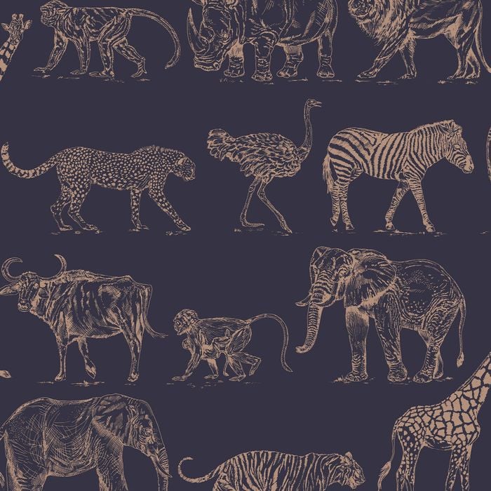 Boutique 52cm x 10m Safari Midnight Wallpaper - Midnight