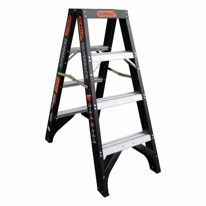 Gorilla 4 Step Fibreglass Double Sided Ladder Silverback 180kg 