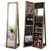 Costway Rotating Jewellery Cabinet Storage Organizer Full-length Mirror Lockable Armoire Brown