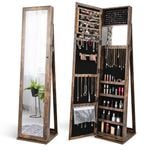 Costway Rotating Jewellery Cabinet Storage Organizer Full-Length Mirror Lockable Armoire Brown