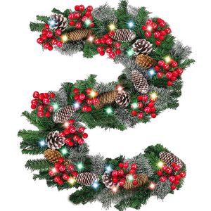 Catzon 9FT Christmas Garland with LED Lights & Berries-Color Lights