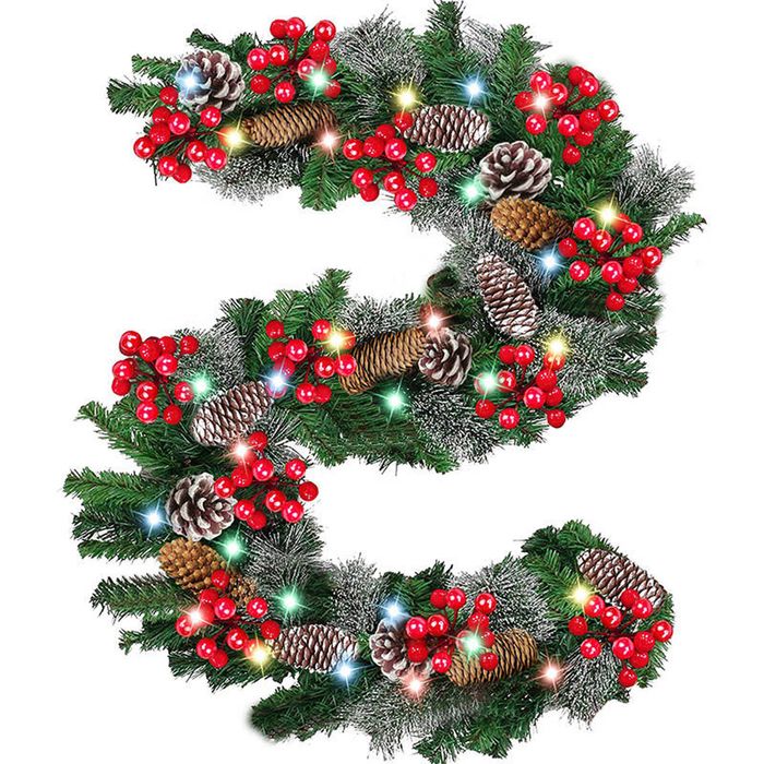 Catzon 9FT Christmas Garland with LED Lights & Berries-Color Lights