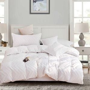 Fabric Fantastic Tufted Boho Wave Jacquard King Size White Quilt/doona/duvet Cover Set