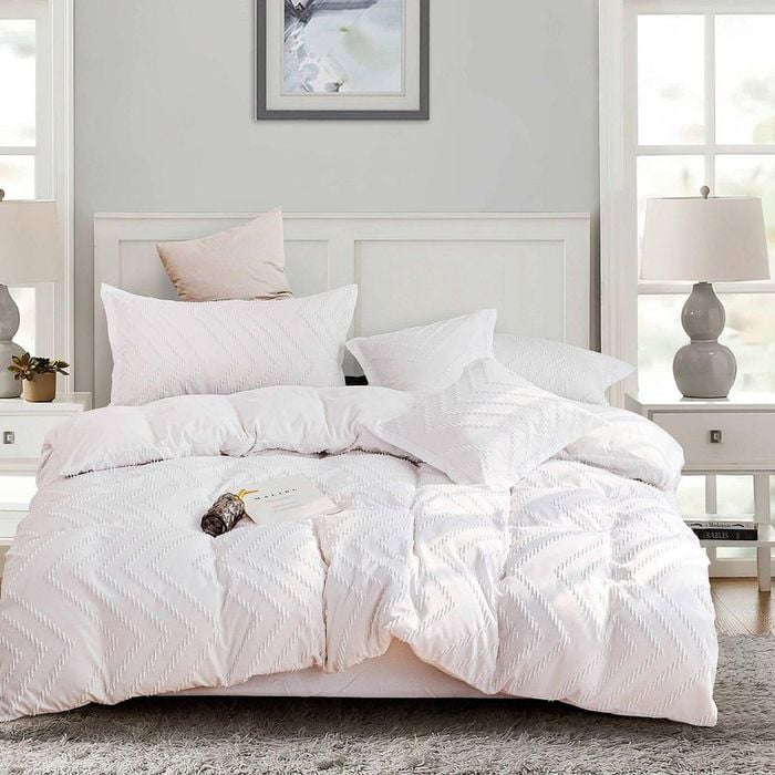 Fabric Fantastic Tufted Boho Wave Jacquard King Size White Quilt/doona/duvet Cover Set