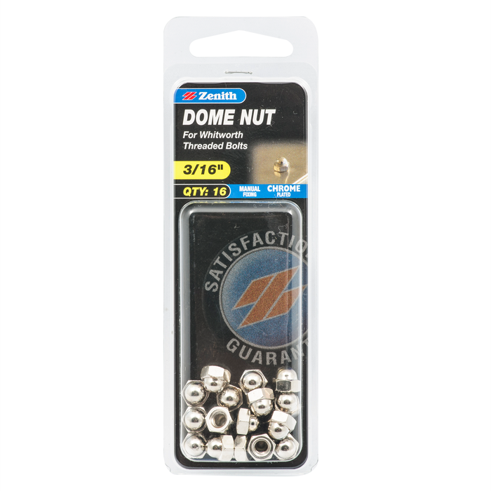 Zenith 3/16" Chrome Plated Dome Nut - 16 Pack
