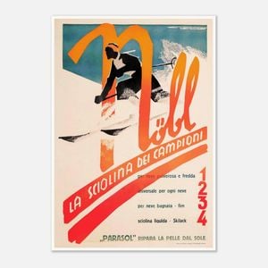 Galrie Nobl School of Champions Italy Vintage Ski Poster - Stylish Home Decor, Poster Only, A3 30 x 42cm (12 x 16inch)