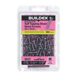 Buildex 8G x 15mm Zinc Plated Self Tapping Sheet Metal Screws - 100 Pack