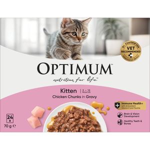 Optimum 70g Kitten Wet Cat Food Chicken in Gravy Pouch - Pack of 24