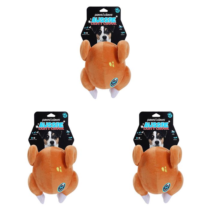 3x Pawsnclaws 24cm Aussie Legends Roast Chook w/ Squeaker Dog/Pet Toy Brown