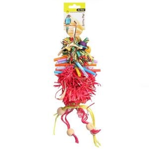Raffia Pom Pom With Wooden Beads And Sisal Ropes 28cm Bird Toy (Avi One)