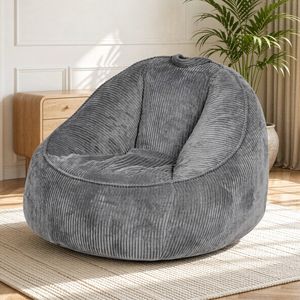 Ufurniture Bean Bag Chair with Backrest 90*92cm Corduroy Sofa with Handle High-Resilience Stuffed Floor Sofa Lounger Grey