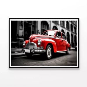 Old Red Car in the Street   Print 100% Australian Made 120x90cm  (Poster)