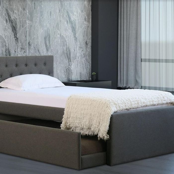 Istyle Norman King Single Trundle Storage Bed Frame Fabric Grey