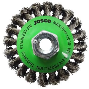 Josco 100mm x 1 Row x Multi-Thread Stainless Steel Twistknot Bevel Brush 