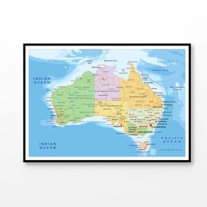 Highly Detailed Australia Political Map   Print 100% Australian Made 120 x 90cm   (Poster)