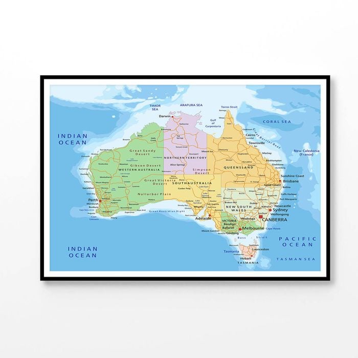 Highly Detailed Australia Political Map   Print 100% Australian Made 120 x 90cm   (Poster)