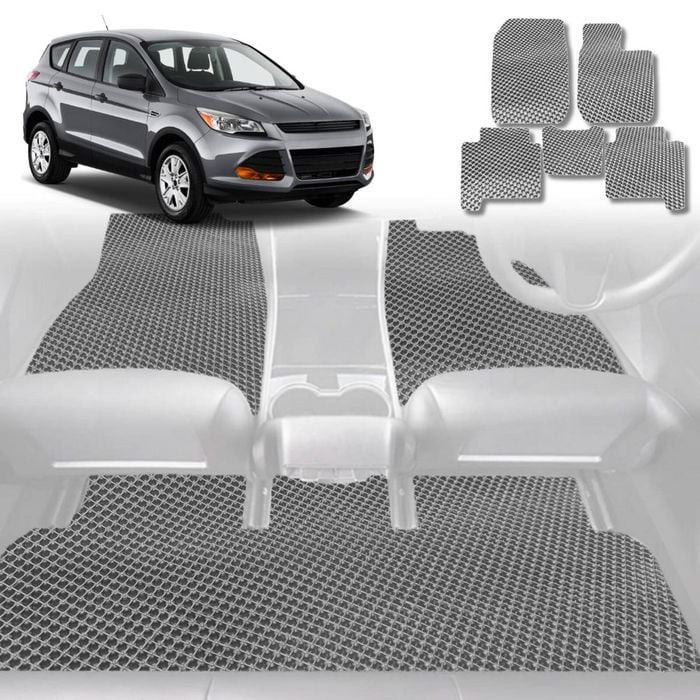 6D Diamond Car Floor Mats for Ford Escape 2013-2019-Full Set-Grey-Outback GT