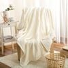 CottonMore Knitted Acrylic Sherpa Large Blanket Plush Throw Rug 180x120cm - Cream