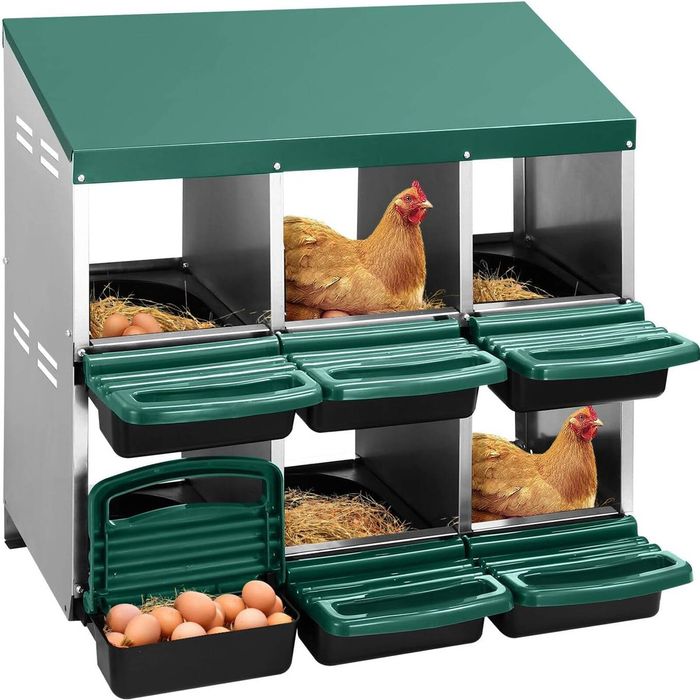 Advwin Chicken Nesting Box 6 Hole Rollaway Metal Laying House Metal Chicken Egg Laying Box Egg Collection