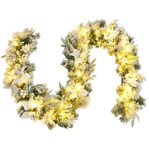 Costway 2.8M Snow Flocked Christmas Garland w/50 Warm White LEDs Xmas Decor