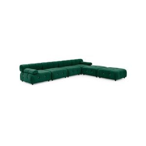 Foret 6 Seater Arm Sofa Modular Ottoman Velvet Tufted Lounge Couch Chaise Green
