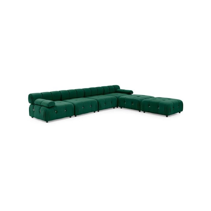 Foret 6 Seater Arm Sofa Modular Ottoman Velvet Tufted Lounge Couch Chaise Green