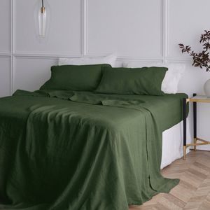 Bedding Co. Sheet Set 100% French Flax Linen Soft Olive Queen