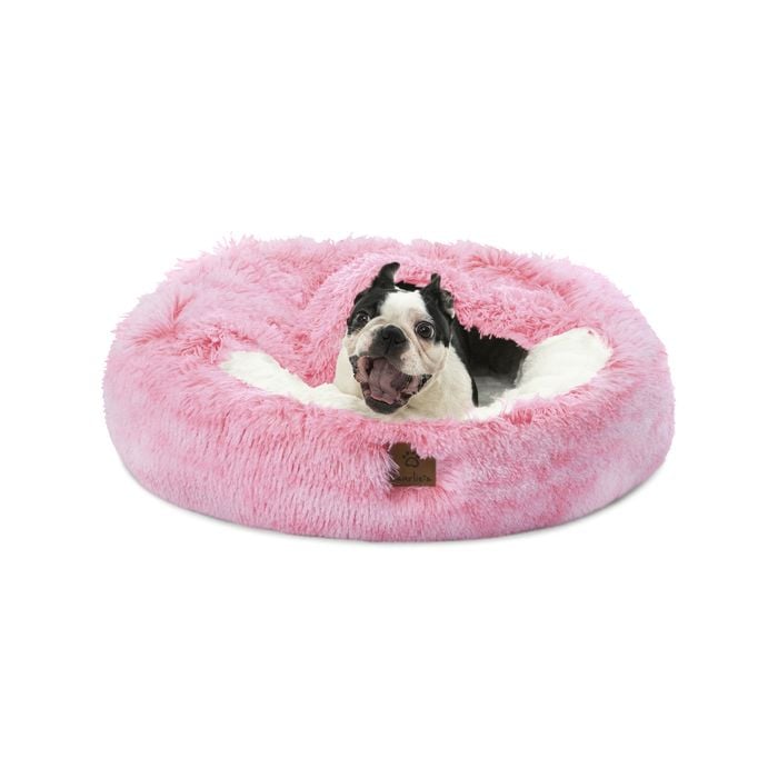 Charlie's Hooded Faux Fur Calming Donut Dog Bed Ombre Pink - Small