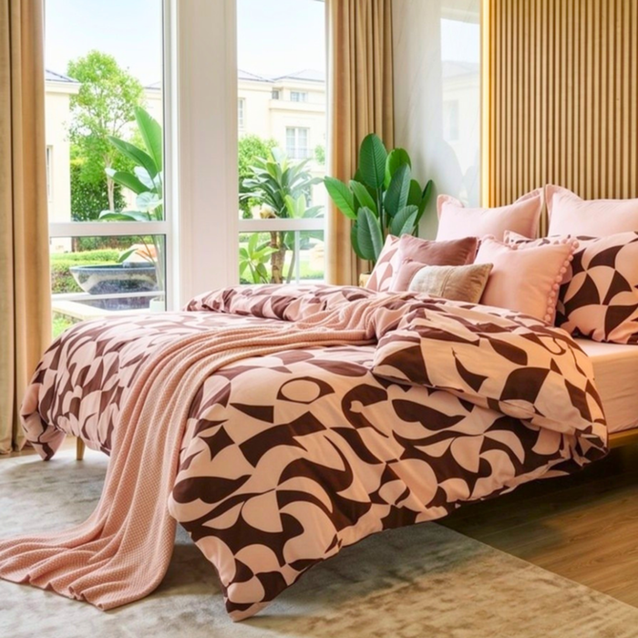 Super King Bedspread Set – 100% Cotton – Comferter Set (Light Pink/Brown)