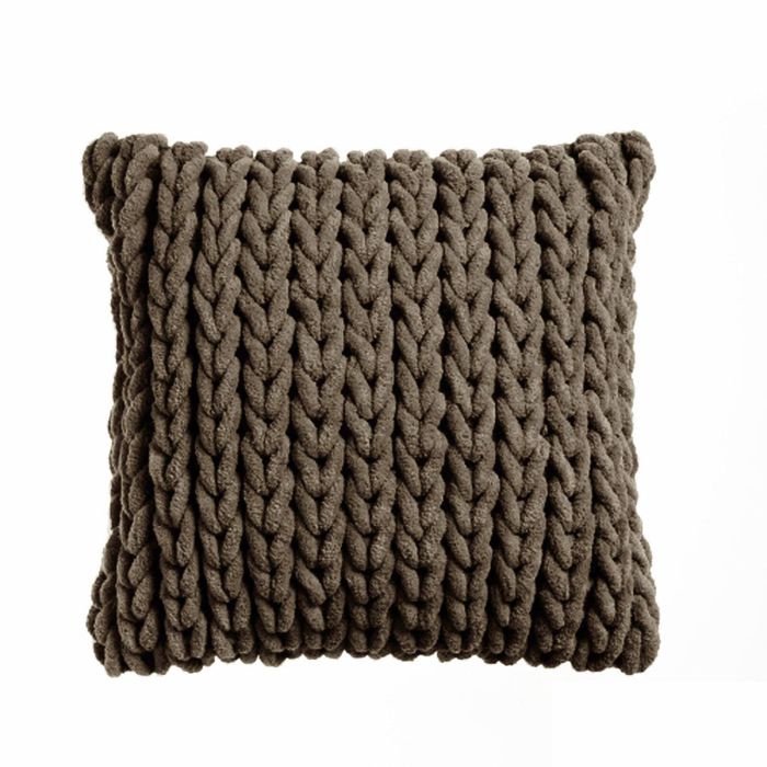 Cable Appliqued Filled Cushion - Expresso 45cm x 45cm