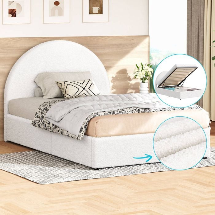 Alfordson Bed Frame Single Gas Lift Storage White