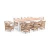 Balmoral 2.5m Outdoor Teak Top Aluminium Table White With 8 Watego Malawi Style Chairs & Wheat Cushions