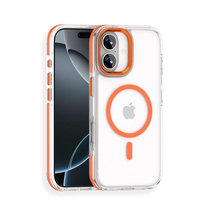 For Apple iPhone 17 Magsafe Magnetic Back Case Shockproof Protective Clear Cover (Orange)