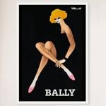 Galrie Bally Blonde Vintage Advertising Art Poster by Bernard Villemot for Home Décor, White Frame, A3 30 x 42cm (12 x 16inch)