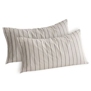 Dreamaker Rumi Washed Cotton King Pillowcase Twin Pack White with Graphite Stripe