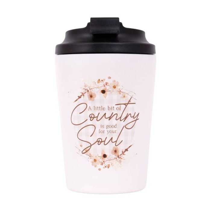 Splosh Rustic Meadow Insulated Stainless Steel Coffee Cup Beige White 380ml