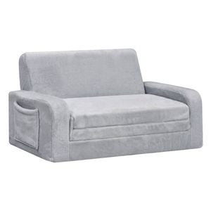 Ufurniture  3-in-1 Kids Couch Convertible Toddler Armrest Lounge Chair with Side Storage Pockets and Non-Slip Base Grey
