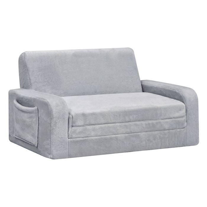 Ufurniture  3-in-1 Kids Couch Convertible Toddler Armrest Lounge Chair with Side Storage Pockets and Non-Slip Base Grey