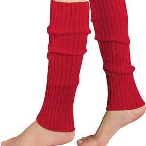 Pair of Womens Leg Warmers Disco Winter Knit Dance Party Crochet Legging Socks Costume - Red - Red