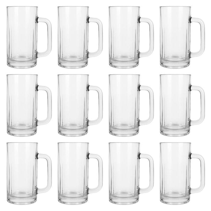 Argon Tableware 540ml Beer Mugs - Set Of 12 - Glass Pint Steins With Handle Heavy Duty Soda Lime Glass Drinking Mugs Set