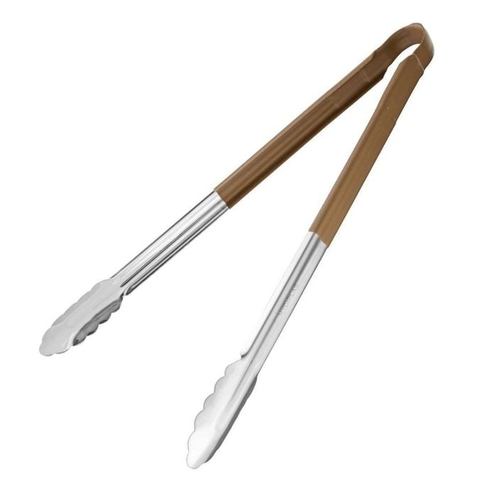 Hygiplas Serving Tongs Colour Coded Vinyl Coated Brown 405mm