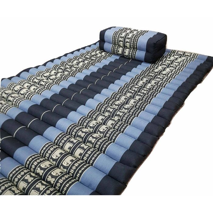 Roll Up Foldable Mattress | Handmade Thai Daybed & Yoga Mat - Blue