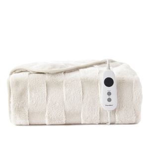 Dreamaker Basketweave Faux Fur Washable Electric Heated Throw Blanket Cream - 130x160cm | Overheat Protection & Auto-off